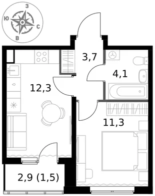 Квартира 1-комн. квартира, 32.9 м² ЖК «1-й Ясеневский» Фото 1 Квартира 1-комн. квартира, 32.9 м² ЖК «1-й Ясеневский» Фото 1