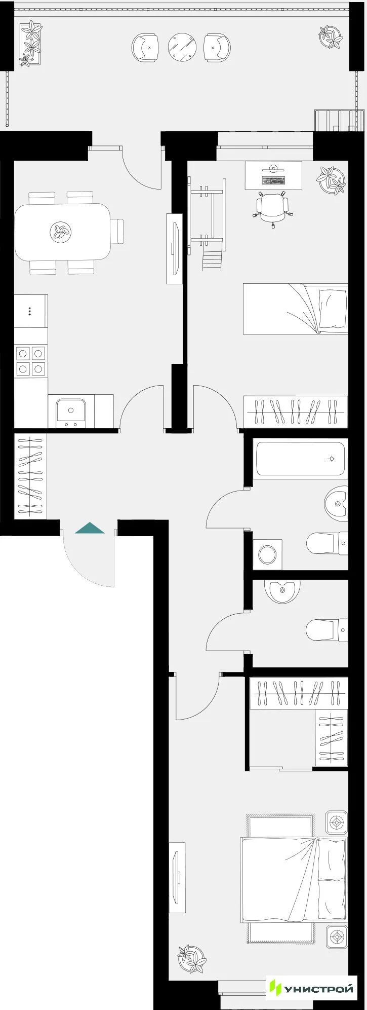 Планировка 2-комн. квартира, 67.31 м² ЖК «Уникум на Амирхана»
