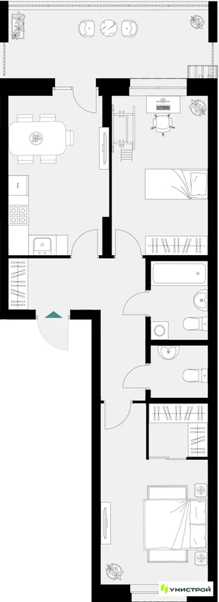 Планировка 2-комн. квартира, 67.31 м² ЖК «Уникум на Амирхана»