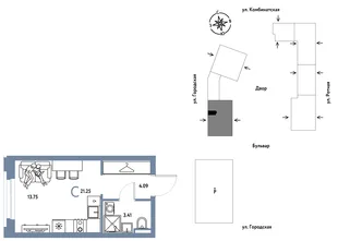 Планировка Студия, 21.25 м² ЖК «Уральский сад»