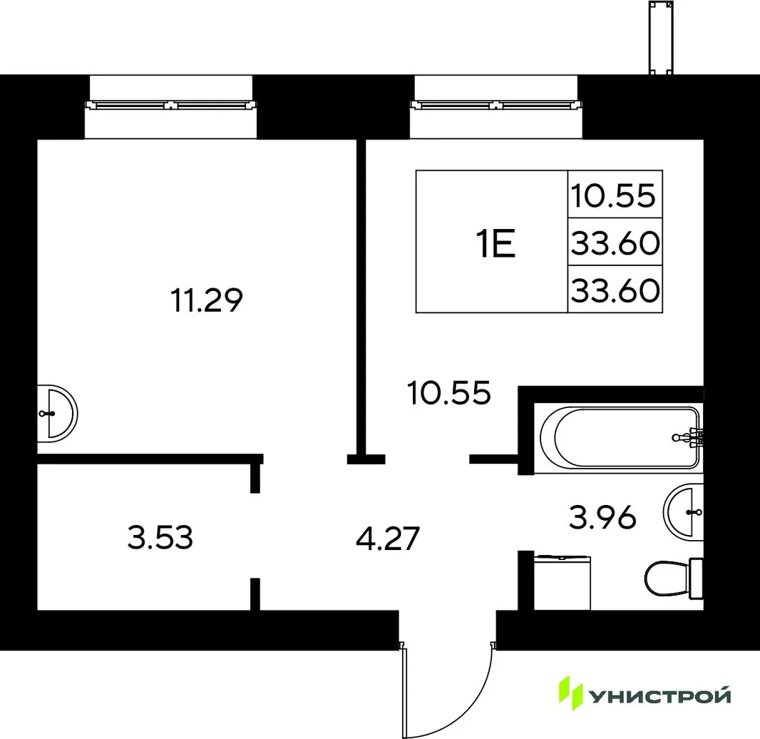 Планировка 1-комн. квартира, 33.6 м² ЖК «Царёво City»