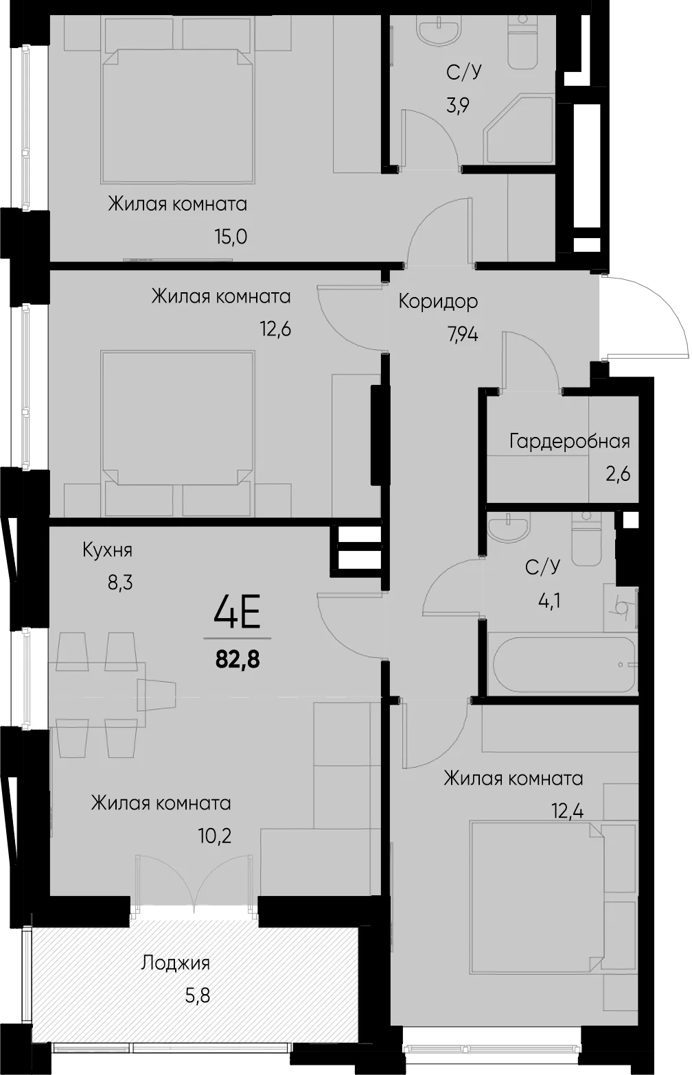Планировка 4-комн. квартира, 82.8 м² ЖК «Васильевский остров»
