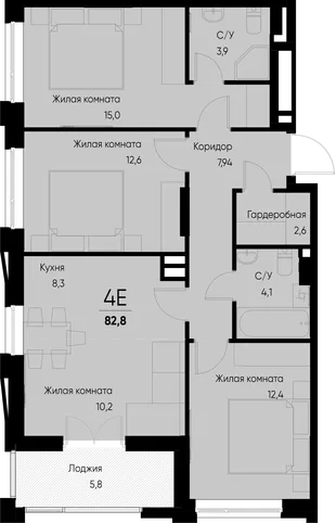 Планировка 4-комн. квартира, 82.8 м² ЖК «Васильевский остров»