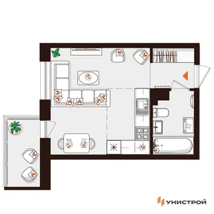 Планировка 1-комн. квартира, 27.25 м² ЖК «Лисино»