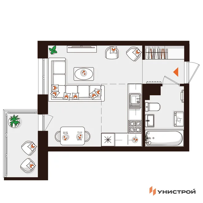 Планировка 1-комн. квартира, 27.25 м² ЖК «Лисино» Планировка 1-комн. квартира, 27.25 м² ЖК «Лисино»