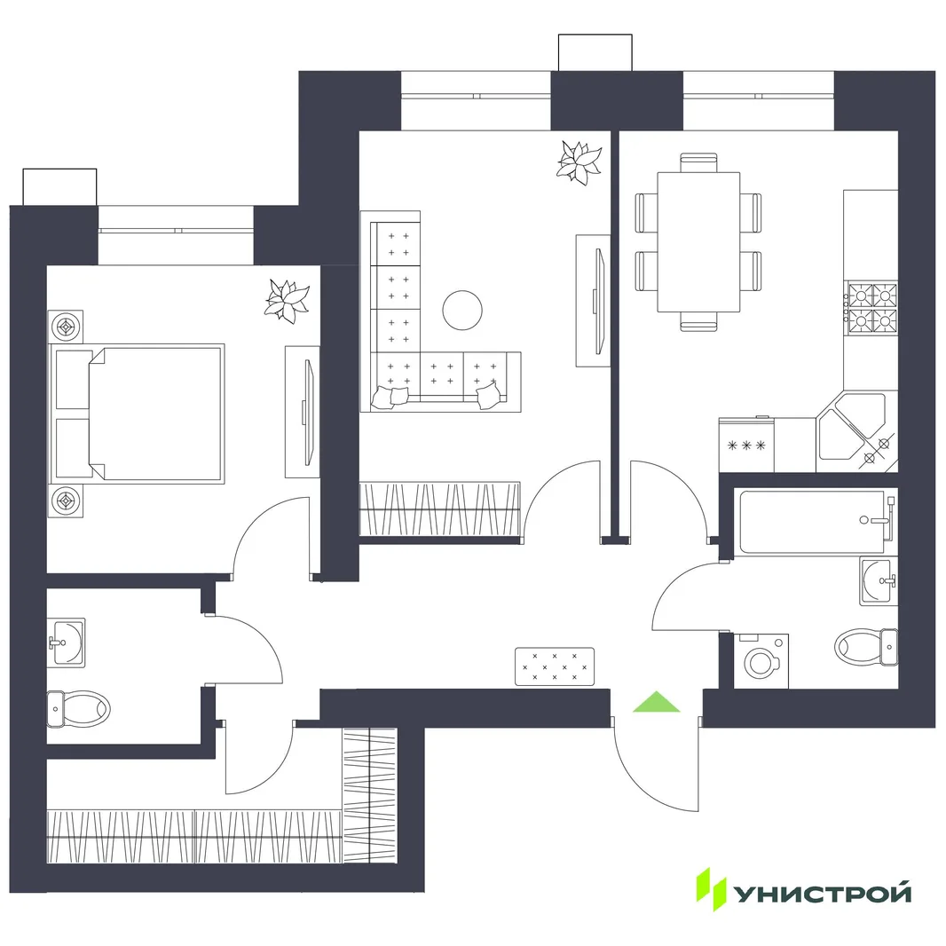 Планировка 2-комн. квартира, 54.46 м² ЖК «Царёво City»