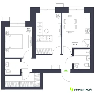 Планировка 2-комн. квартира, 54.46 м² ЖК «Царёво City»