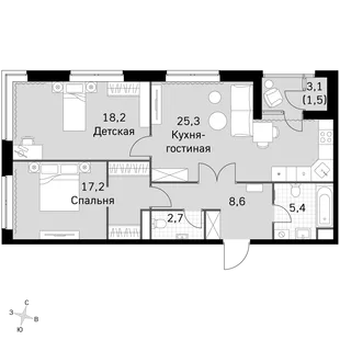 Квартира 3-комн. квартира, 76.8 м² ЖК «Sky Garden» Фото 1 Квартира 3-комн. квартира, 76.8 м² ЖК «Sky Garden» Фото 1