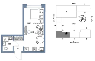 Планировка Студия, 25.12 м² ЖК «Остров-сад»