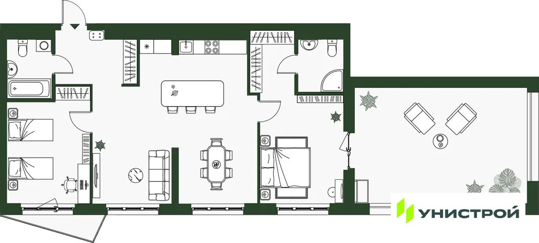 Планировка 2-комн. квартира, 88.81 м² ЖК «Парковый квартал 2.0»