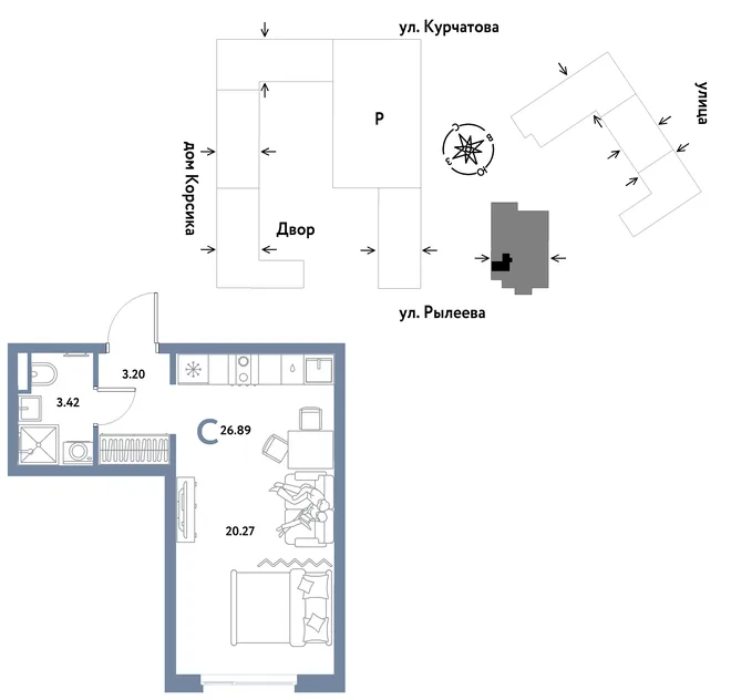 Планировка Студия, 26.89 м² ЖК «Остров-сад» Планировка Студия, 26.89 м² ЖК «Остров-сад»