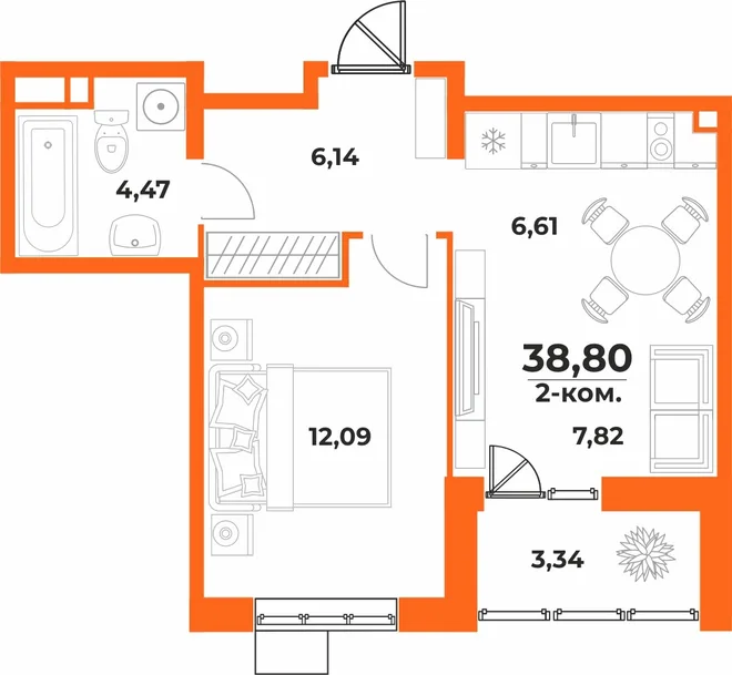 Планировка 2-комн. квартира, 38.8 м² ЖК «Живописный сад» Планировка 2-комн. квартира, 38.8 м² ЖК «Живописный сад»