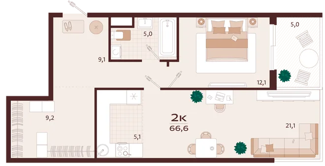 Планировка 2-комн. квартира, 66.6 м² ЖК «Роялта» Планировка 2-комн. квартира, 66.6 м² ЖК «Роялта»