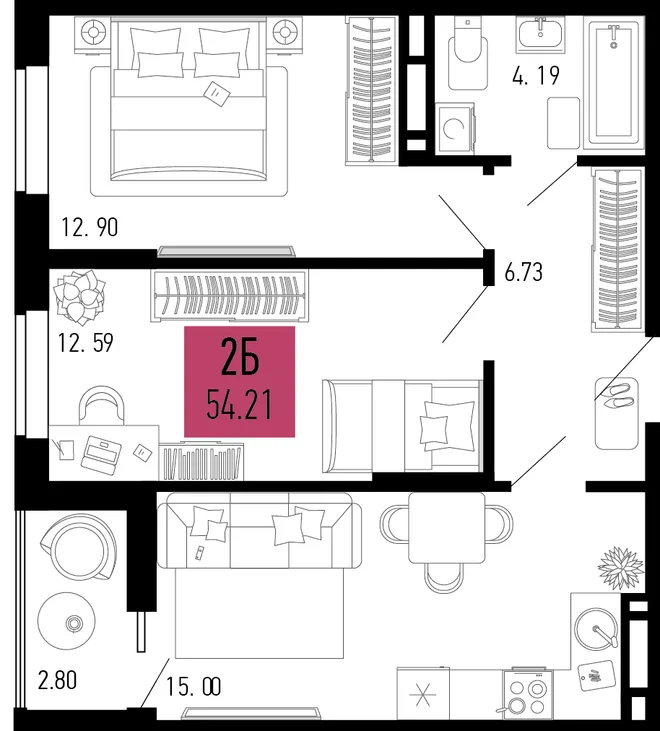 Планировка 2-комн. квартира, 54.21 м² ЖК «Столицыно» Планировка 2-комн. квартира, 54.21 м² ЖК «Столицыно»