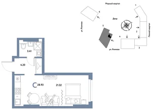 Планировка Студия, 28.93 м² ЖК «Сибирский сад»