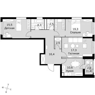 Квартира 3-комн. квартира, 88.3 м² ЖК «Sky Garden» Фото 1 Квартира 3-комн. квартира, 88.3 м² ЖК «Sky Garden» Фото 1