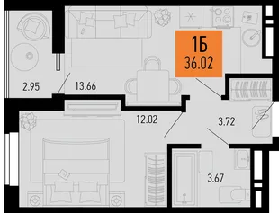 Планировка 1-комн. квартира, 36.02 м² ЖК «Столицыно»