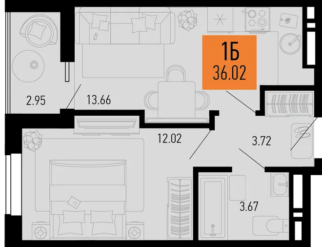 Планировка 1-комн. квартира, 36.02 м² ЖК «Столицыно» Планировка 1-комн. квартира, 36.02 м² ЖК «Столицыно»