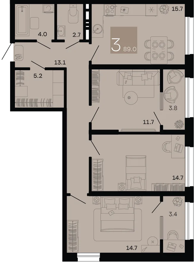 Планировка 3-комн. квартира, 89 м² ЖК «Хозяин морей» Планировка 3-комн. квартира, 89 м² ЖК «Хозяин морей»