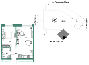 Планировка 2-комн. квартира, 43.07 м² ЖК «Страна.Парковая»