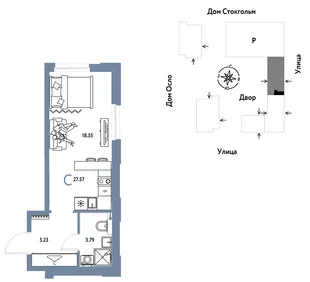 Планировка Студия, 27.57 м² ЖК «Европейский берег 2.0»