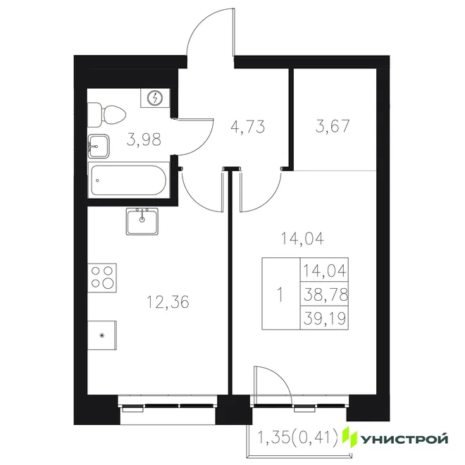 Планировка 1-комн. квартира, 39.19 м² ЖК «Statum» Планировка 1-комн. квартира, 39.19 м² ЖК «Statum»