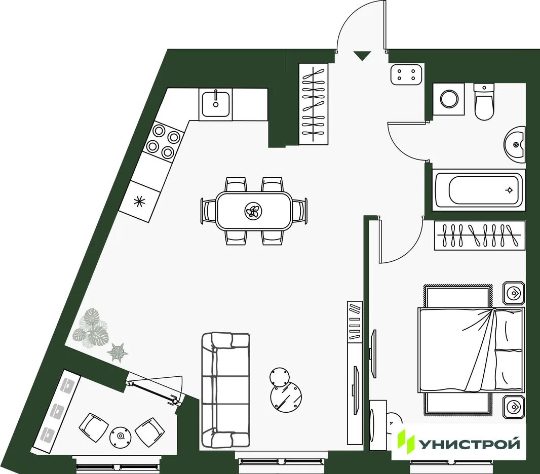 Планировка 2-комн. квартира, 49.81 м² ЖК «Парковый квартал 2.0»