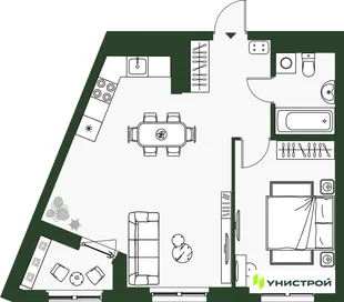 Планировка 2-комн. квартира, 49.81 м² ЖК «Парковый квартал 2.0»
