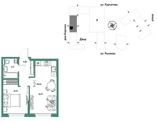 Планировка 2-комн. квартира, 38.03 м² ЖК «Остров-сад»