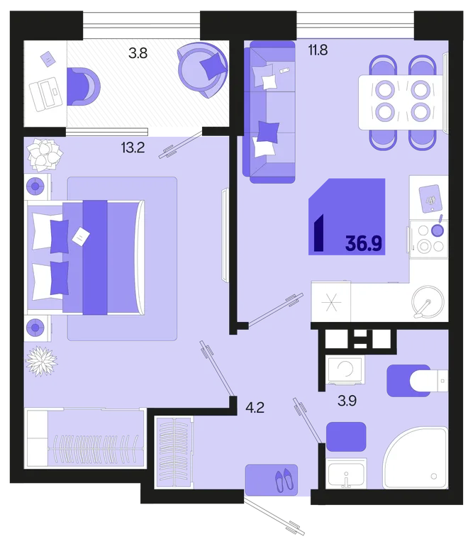 Планировка 1-комн. квартира, 36.9 м² ЖК «Первое место» Планировка 1-комн. квартира, 36.9 м² ЖК «Первое место»