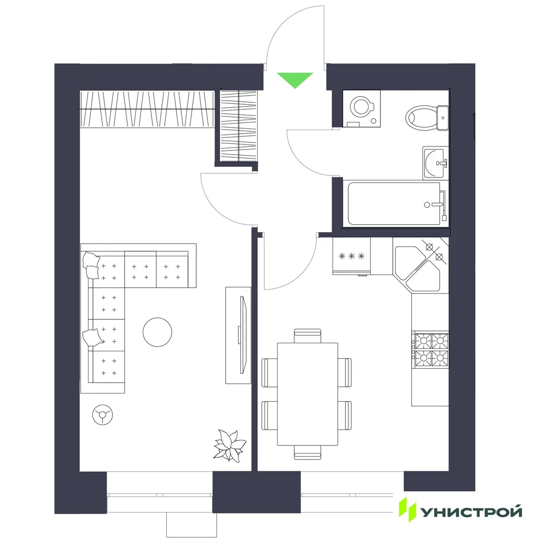 Планировка 1-комн. квартира, 34.7 м² ЖК «Царёво City»