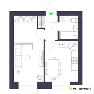 Планировка 1-комн. квартира, 34.7 м² ЖК «Царёво City»