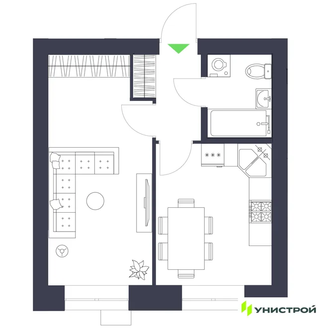 Планировка 1-комн. квартира, 34.7 м² ЖК «Царёво City»