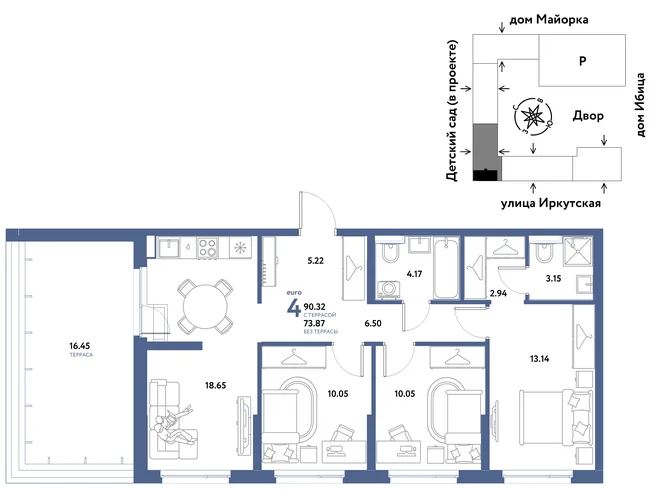 Планировка 4-комн. квартира, 90.32 м² ЖК «Остров-сад» Планировка 4-комн. квартира, 90.32 м² ЖК «Остров-сад»