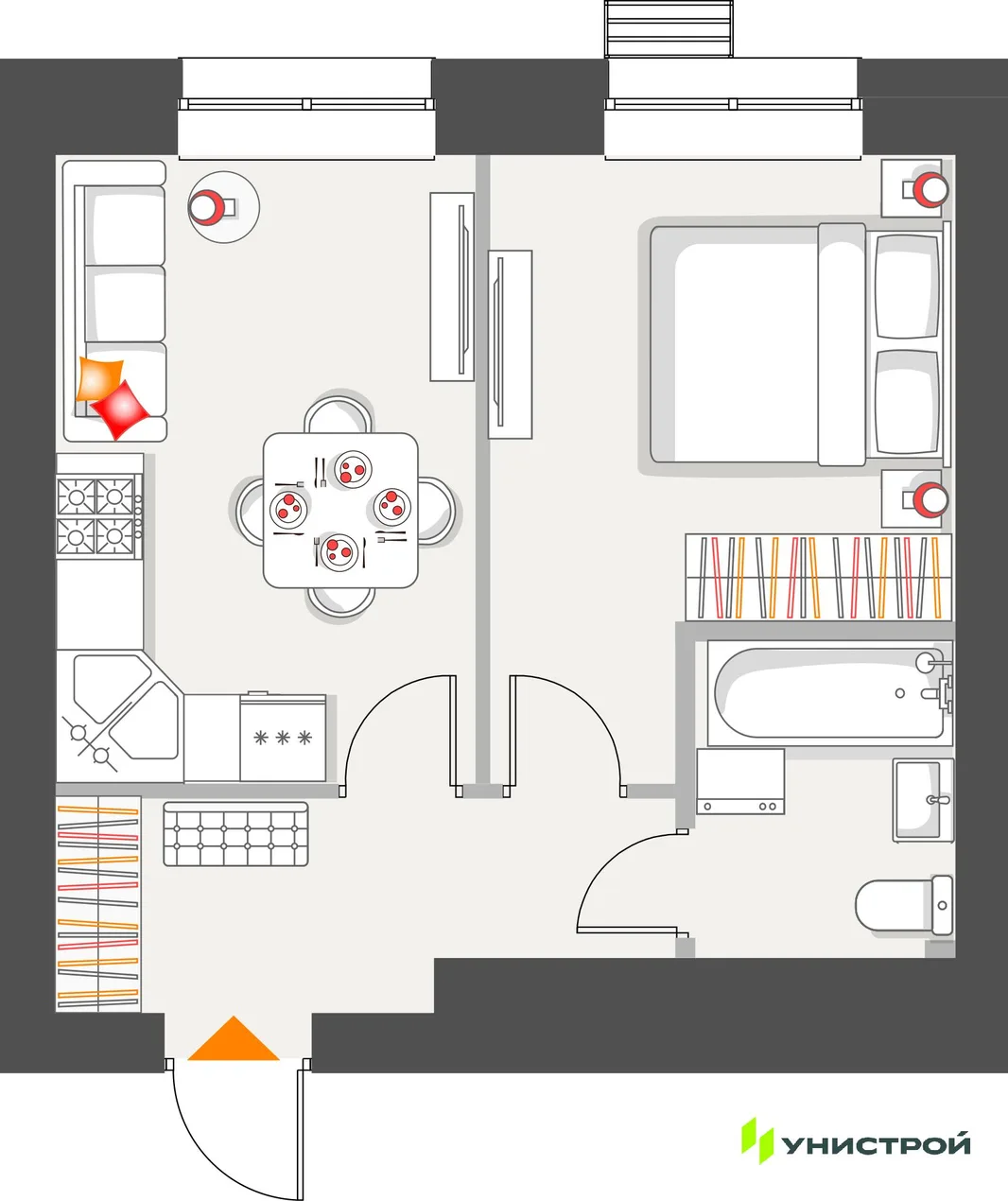 Планировка 1-комн. квартира, 35.01 м² ЖК «Атмосфера»