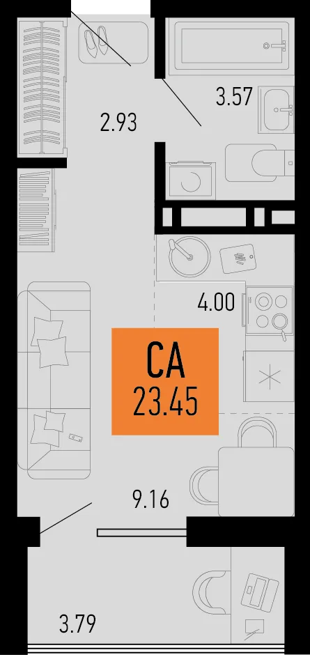 Планировка Студия, 23.45 м² ЖК «Столицыно»