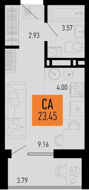 Планировка Студия, 23.45 м² ЖК «Столицыно»