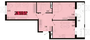 Планировка 2-комн. квартира, 55.55 м² ЖК «Цветной бульвар»