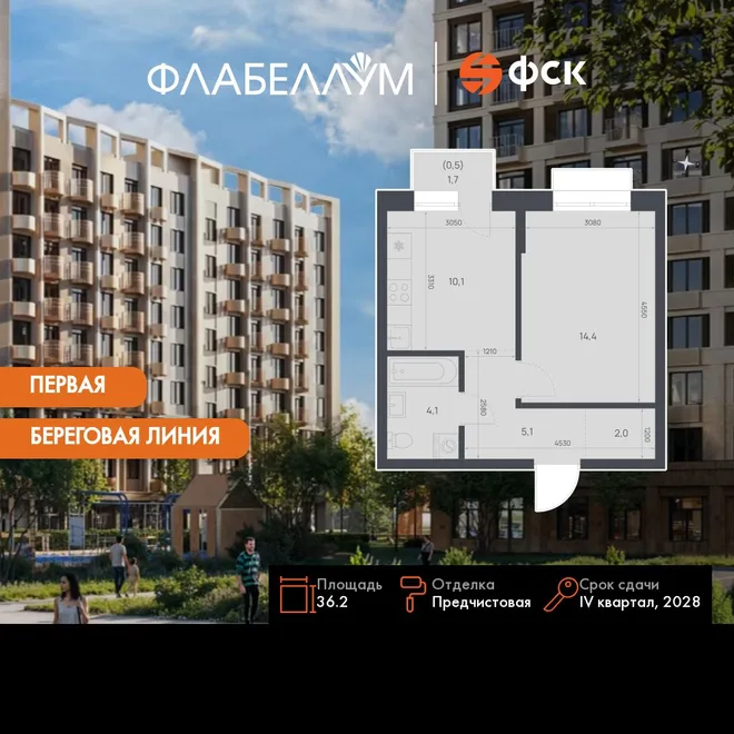 Планировка 1-комн. квартира, 36.2 м² ЖК «Флабеллум» Планировка 1-комн. квартира, 36.2 м² ЖК «Флабеллум»