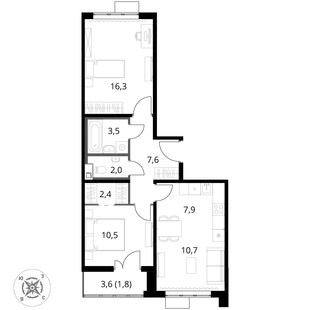 Квартира 3-комн. квартира, 62.7 м² ЖК «1-й Шереметьевский» Фото 1 Квартира 3-комн. квартира, 62.7 м² ЖК «1-й Шереметьевский» Фото 1