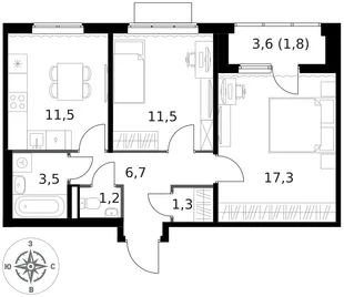 Квартира 2-комн. квартира, 54.8 м² ЖК «1-й Ясеневский» Фото 1 Квартира 2-комн. квартира, 54.8 м² ЖК «1-й Ясеневский» Фото 1