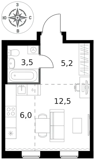 Квартира Студия, 27.2 м² ЖК «1-й Ясеневский» Фото 1 Квартира Студия, 27.2 м² ЖК «1-й Ясеневский» Фото 1