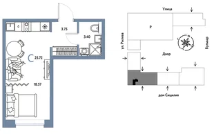 Планировка Студия, 25.72 м² ЖК «Остров-сад»