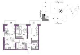 Планировка 3-комн. квартира, 60.32 м² ЖК «Остров-сад»