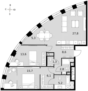 Квартира 3-комн. квартира, 86.1 м² ЖК «Sydney City» Фото 1 Квартира 3-комн. квартира, 86.1 м² ЖК «Sydney City» Фото 1