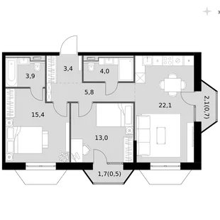 Квартира 3-комн. квартира, 68.8 м² ЖК «Фриссон» Фото 1 Квартира 3-комн. квартира, 68.8 м² ЖК «Фриссон» Фото 1