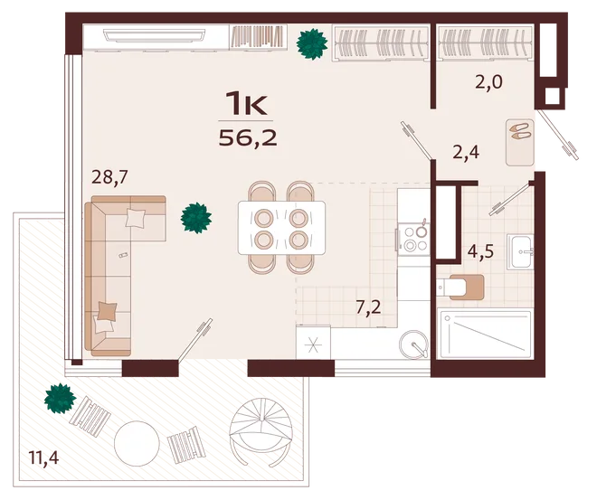 Планировка 1-комн. квартира, 56.2 м² ЖК «Роялта» Планировка 1-комн. квартира, 56.2 м² ЖК «Роялта»