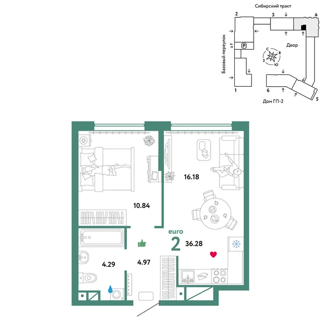Планировка 2-комн. квартира, 36.28 м² ЖК «Сибирский сад» Планировка 2-комн. квартира, 36.28 м² ЖК «Сибирский сад»