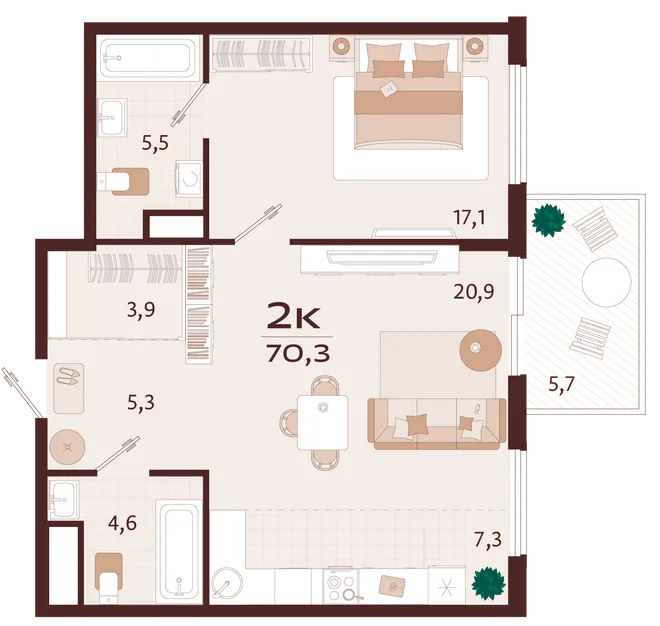 Планировка 2-комн. квартира, 70.3 м² ЖК «Роялта» Планировка 2-комн. квартира, 70.3 м² ЖК «Роялта»