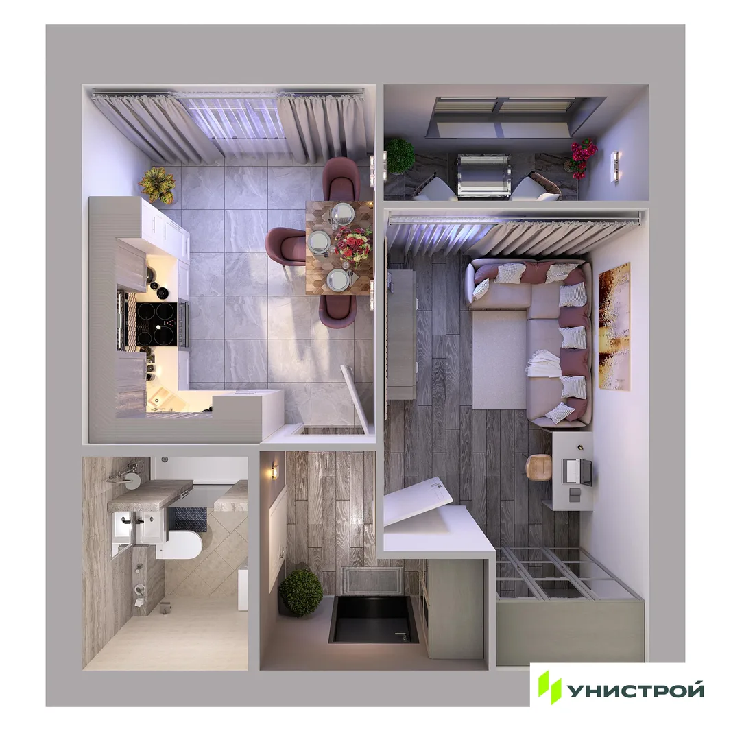 Планировка 1-комн. квартира, 32.79 м² ЖК «Атмосфера»